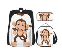 vacsAX Cute Monkey - Zaino impermeabile leggero (set da 3 pezzi) con borsa per il pranzo, astuccio per ufficio e scuola, Graziosa scimmia., Taglia unica