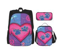 vacsAX Elegante zaino impermeabile con delfino (set da 3 pezzi) con borsa per il pranzo, astuccio per ufficio e scuola, Dog Animal Pet Paw, Taglia unica