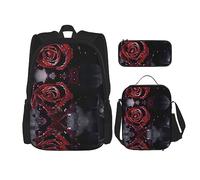 vacsAX Elegante zaino impermeabile con delfino (set da 3 pezzi) con borsa per il pranzo, astuccio per ufficio e scuola, Rosa di rugiada, Taglia unica