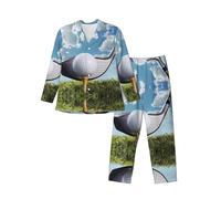 Vacsax Golf Club Classic - Set pigiama da uomo con camicia e pantaloni con bottoni, set pigiama elegante e resistente per tutte le stagioni, Nero , L