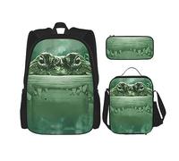 vacsAX Gotico Happy Halloween zaino impermeabile leggero (set da 3 pezzi) con borsa per il pranzo, astuccio per ufficio scuola, Gator Lurking Verde, Taglia unica