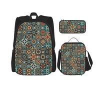 vacsAX Gotico Happy Halloween zaino impermeabile leggero (set da 3 pezzi) con borsa per il pranzo, astuccio per ufficio scuola, Motivo floreale., Taglia unica