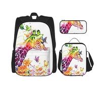 vacsAX Gotico Happy Halloween zaino impermeabile leggero (set da 3 pezzi) con borsa per il pranzo, astuccio per ufficio scuola, Giraffe Farfalla, Taglia unica