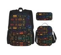 vacsAX Gotico Happy Halloween zaino impermeabile leggero (set da 3 pezzi) con borsa per il pranzo, astuccio per ufficio scuola, Gioco Video Gaming Pattern, Taglia unica