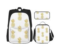 vacsAX Gotico Happy Halloween zaino impermeabile leggero (set da 3 pezzi) con borsa per il pranzo, astuccio per ufficio scuola, Sfondo D'ananas Oro, Taglia unica