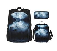 vacsAX Gotico Happy Halloween zaino impermeabile leggero (set da 3 pezzi) con borsa per il pranzo, astuccio per ufficio scuola, Halloween felice gotico, Taglia unica