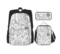 vacsAX Gotico Happy Halloween zaino impermeabile leggero (set da 3 pezzi) con borsa per il pranzo, astuccio per ufficio scuola, Erbe Fiorite E Piante Erbacee, Taglia unica