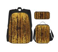 vacsAX Gotico Happy Halloween zaino impermeabile leggero (set da 3 pezzi) con borsa per il pranzo, astuccio per ufficio scuola, Glitter oro paillettes, Taglia unica