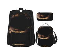 vacsAX Gotico Happy Halloween zaino impermeabile leggero (set da 3 pezzi) con borsa per il pranzo, astuccio per ufficio scuola, Oro Nero Sabbia, Taglia unica