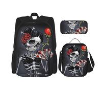 vacsAX Helm of awe - Zaino impermeabile leggero (set da 3 pezzi) con borsa per il pranzo, astuccio per ufficio e scuola, Goth Beauty Girl, Taglia unica