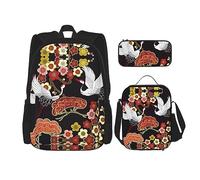 vacsAX Helm of awe - Zaino impermeabile leggero (set da 3 pezzi) con borsa per il pranzo, astuccio per ufficio e scuola, Volanti Uccelli Gru Airone, Taglia unica