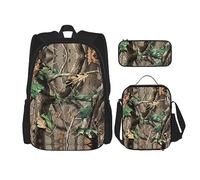 vacsAX Helm of awe - Zaino impermeabile leggero (set da 3 pezzi) con borsa per il pranzo, astuccio per ufficio e scuola, Hardwoods Verde Camo, Taglia unica