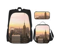 vacsAX Helm of awe - Zaino impermeabile leggero (set da 3 pezzi) con borsa per il pranzo, astuccio per ufficio e scuola, Empire State Building, Taglia unica
