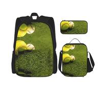 vacsAX Helm of awe - Zaino impermeabile leggero (set da 3 pezzi) con borsa per il pranzo, astuccio per ufficio e scuola, Softball di baseball dell'erba, Taglia unica