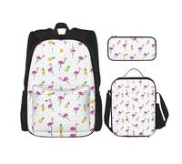 vacsAX Helm of awe - Zaino impermeabile leggero (set da 3 pezzi) con borsa per il pranzo, astuccio per ufficio e scuola, Fenicottero e ananas, Taglia unica