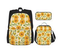 vacsAX Helm of awe - Zaino impermeabile leggero (set da 3 pezzi) con borsa per il pranzo, astuccio per ufficio e scuola, Girasole fresche, Taglia unica
