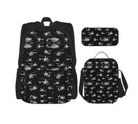 vacsAX Isola con spiaggia di sabbia e palme zaino leggero impermeabile (set da 3 pezzi) con borsa per il pranzo, astuccio per ufficio scuola, Elicottero, Taglia unica