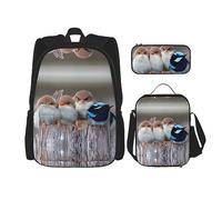vacsAX Isola con spiaggia di sabbia e palme zaino leggero impermeabile (set da 3 pezzi) con borsa per il pranzo, astuccio per ufficio scuola, Quattro Uccelli, Taglia unica