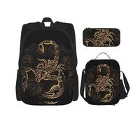 vacsAX Isola con spiaggia di sabbia e palme zaino leggero impermeabile (set da 3 pezzi) con borsa per il pranzo, astuccio per ufficio scuola, Scorpione d'oro, Taglia unica