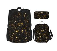 vacsAX Isola con spiaggia di sabbia e palme zaino leggero impermeabile (set da 3 pezzi) con borsa per il pranzo, astuccio per ufficio scuola, Oro nero, Taglia unica