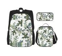 vacsAX Isola con spiaggia di sabbia e palme zaino leggero impermeabile (set da 3 pezzi) con borsa per il pranzo, astuccio per ufficio scuola, Foglie di eucalipto verde, Taglia unica