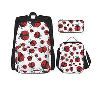 vacsAX Isola con spiaggia di sabbia e palme zaino leggero impermeabile (set da 3 pezzi) con borsa per il pranzo, astuccio per ufficio scuola, Coccinella divertente, Taglia unica