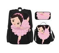 vacsAX Little Ballerina Dancing Girl Zaino impermeabile leggero (set da 3 pezzi) con borsa per il pranzo, astuccio per ufficio scuola, Bambina ballerina ballerina, Taglia unica