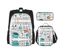 vacsAX Little Ballerina Dancing Girl Zaino impermeabile leggero (set da 3 pezzi) con borsa per il pranzo, astuccio per ufficio scuola, Delizioso caffè, Taglia unica