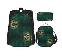 vacsAX Little Ballerina Dancing Girl Zaino impermeabile leggero (set da 3 pezzi) con borsa per il pranzo, astuccio per ufficio scuola, Verde Vintage Floreale, Taglia unica