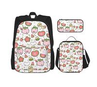 vacsAX Little Ballerina Dancing Girl Zaino impermeabile leggero (set da 3 pezzi) con borsa per il pranzo, astuccio per ufficio scuola, Simpatico motivo maiali., Taglia unica