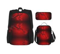 vacsAX Pawful Paws - Zaino leggero impermeabile (set da 3 pezzi) con borsa per il pranzo, astuccio per ufficio e scuola, Fiore di ciliegio rosso., Taglia unica