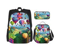 vacsAX Pawful Paws - Zaino leggero impermeabile (set da 3 pezzi) con borsa per il pranzo, astuccio per ufficio e scuola, Palloncini ad aria calda., Taglia unica