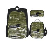 vacsAX Pawful Paws - Zaino leggero impermeabile (set da 3 pezzi) con borsa per il pranzo, astuccio per ufficio e scuola, Loon Nature - Uccello, Taglia unica