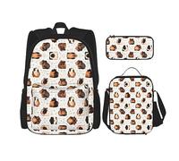 vacsAX Pawful Paws - Zaino leggero impermeabile (set da 3 pezzi) con borsa per il pranzo, astuccio per ufficio e scuola, porcellini d'India, Taglia unica
