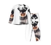 vacsAX Set pigiama da donna accogliente e traspirante, rilassati con stile con colletto classico e cintura elastica in vita balena sopra l'acqua del mare, Schnauzer ben educato, L