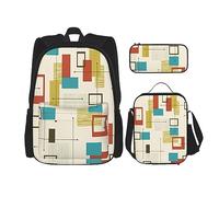 vacsAX Zainetto impermeabile leggero a righe bianche nere (set da 3 pezzi) con borsa per il pranzo, astuccio per ufficio scuola, Metà secolo Moderno, Taglia unica