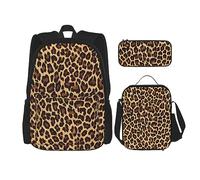 vacsAX Zainetto impermeabile leggero a righe bianche nere (set da 3 pezzi) con borsa per il pranzo, astuccio per ufficio scuola, Leopardo Ghepardo, Taglia unica