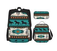 vacsAX Zainetto impermeabile leggero a righe bianche nere (set da 3 pezzi) con borsa per il pranzo, astuccio per ufficio scuola, Modello a strisce di cavallo, Taglia unica