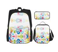 vacsAX Zainetto impermeabile leggero blu con farfalle stellate (set da 3 pezzi) con borsa per il pranzo, astuccio per ufficio e scuola, Bambini stampa a mano, Taglia unica