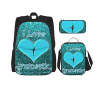 vacsAX Zainetto impermeabile leggero blu con farfalle stellate (set da 3 pezzi) con borsa per il pranzo, astuccio per ufficio e scuola, Amo Ginnastica, Taglia unica
