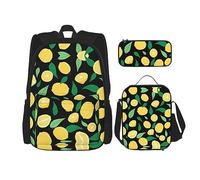 vacsAX Zainetto impermeabile leggero blu con farfalle stellate (set da 3 pezzi) con borsa per il pranzo, astuccio per ufficio e scuola, Frutta di limone., Taglia unica