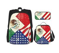 vacsAX Zainetto impermeabile leggero blu con farfalle stellate (set da 3 pezzi) con borsa per il pranzo, astuccio per ufficio e scuola, Bandiera messicana americana, Taglia unica