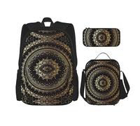 vacsAX Zainetto impermeabile leggero blu con farfalle stellate (set da 3 pezzi) con borsa per il pranzo, astuccio per ufficio e scuola, Mandala caleidoscopio, Taglia unica