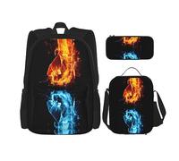 vacsAX Zainetto impermeabile leggero blu con farfalle stellate (set da 3 pezzi) con borsa per il pranzo, astuccio per ufficio e scuola, Ghiaccio e Fuoco, Taglia unica