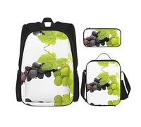 vacsAX Zainetto impermeabile leggero blu con stelle brillanti (set da 3 pezzi) con borsa per il pranzo, astuccio per ufficio e scuola, Uva Viola e Verde, Taglia unica