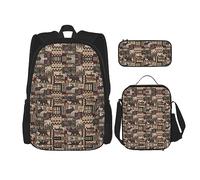 vacsAX Zainetto impermeabile leggero blu con stelle brillanti (set da 3 pezzi) con borsa per il pranzo, astuccio per ufficio e scuola, Rustic Lodge Bear, Taglia unica