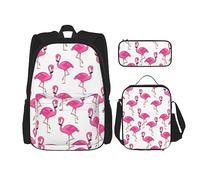 vacsAX Zainetto impermeabile leggero blu con stelle brillanti (set da 3 pezzi) con borsa per il pranzo, astuccio per ufficio e scuola, Fenicottero rosa , Taglia unica
