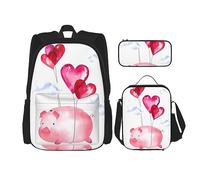 vacsAX Zaino impermeabile leggero (3 pezzi) con borsa per il pranzo, astuccio per ufficio e scuola, Divertente Piggy, Taglia unica