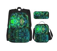 vacsAX Zaino impermeabile leggero con fiori viola e foglia di tè (set da 3 pezzi) con borsa per il pranzo, astuccio per ufficio e scuola, Abalone Nacre, Taglia unica