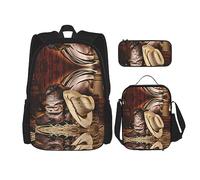 vacsAX Zaino impermeabile leggero con fiori viola e foglia di tè (set da 3 pezzi) con borsa per il pranzo, astuccio per ufficio e scuola, Cowboy Cappello Nero Stivali Western, Taglia unica
